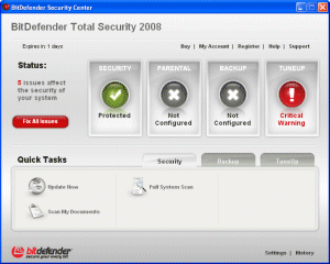 BitDefender Total Security 2008 - control panel