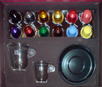 Nespresso Expresso and Lungo glasses with coffee selection