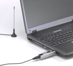 Pinnacle PCTV DVB-T Flash Stick attached to laptop computer